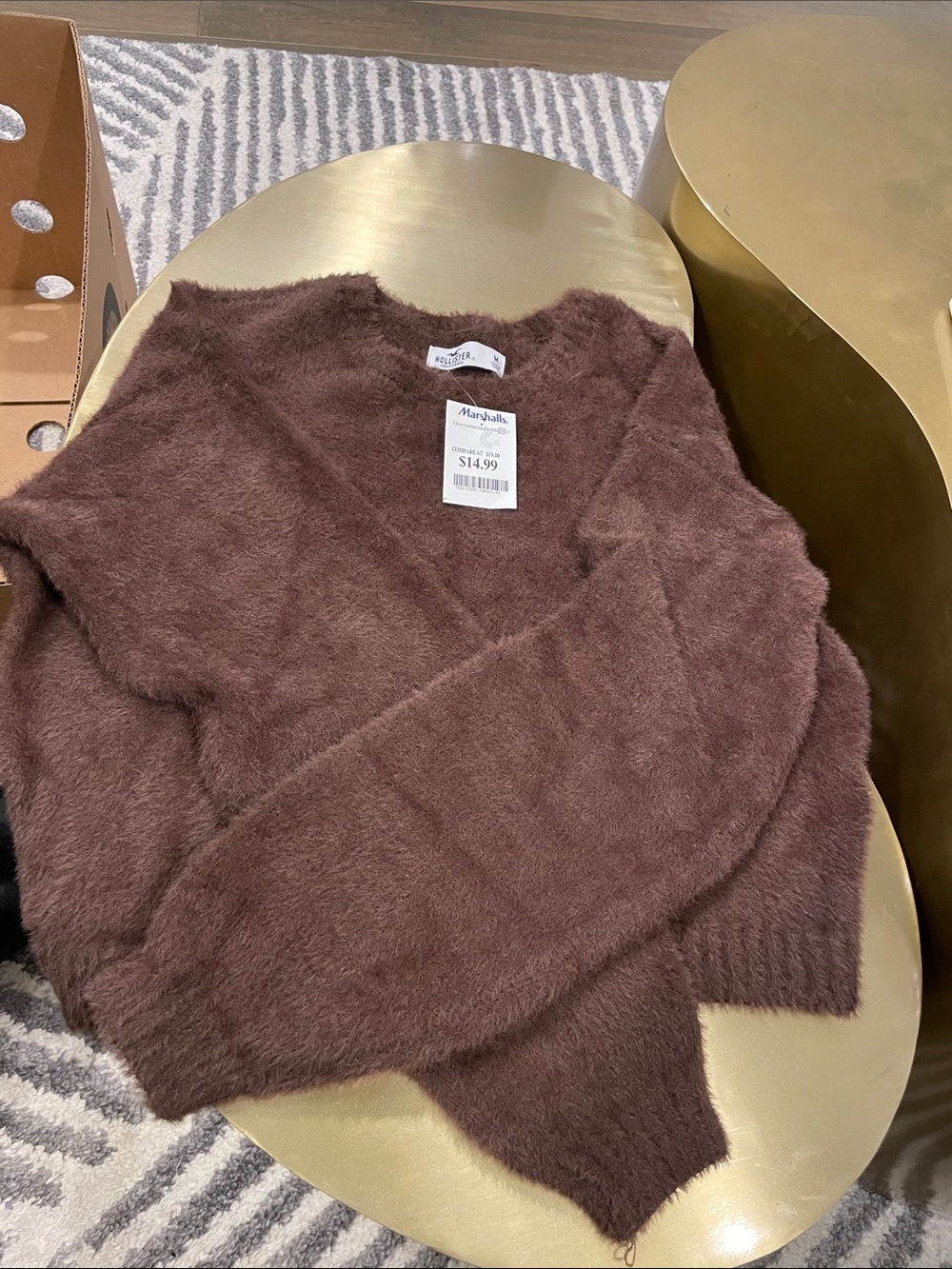 Hollister Cozy Women's Brown Fuzzy V-Neck top